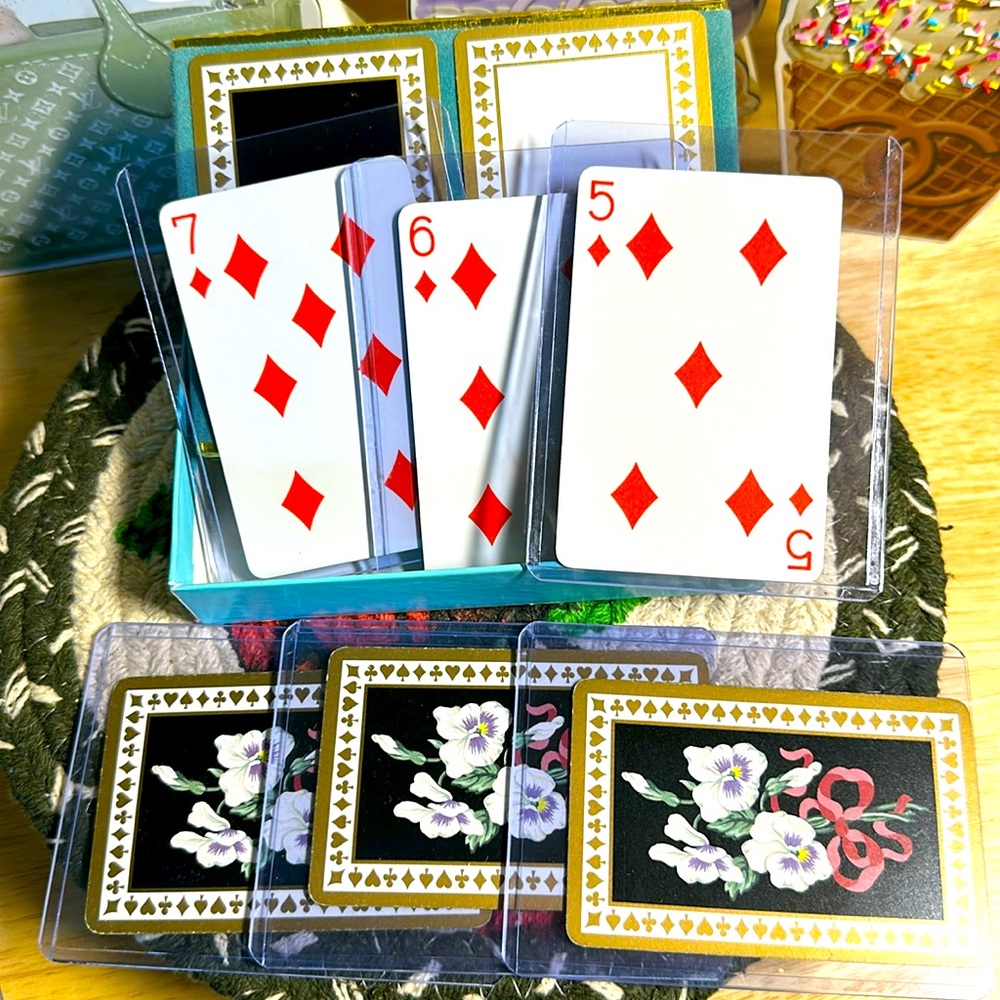 Tiffany & Co. Black and Gold Floral Cards - 5,6,7 of Diamonds